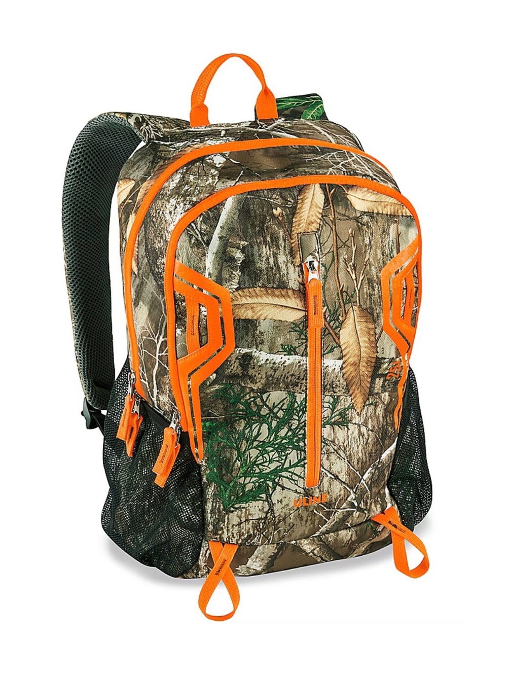ULINE 25L Camo Backpack with Orange Accents 2 cup holders - like new